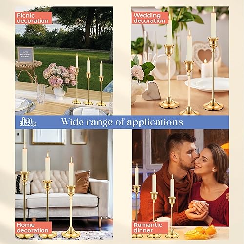 Miniatura 5 de Juego de 3 portavelas, incluye un soplador de velas, portavelas dorado, candelabros dorados, portavelas cónicos