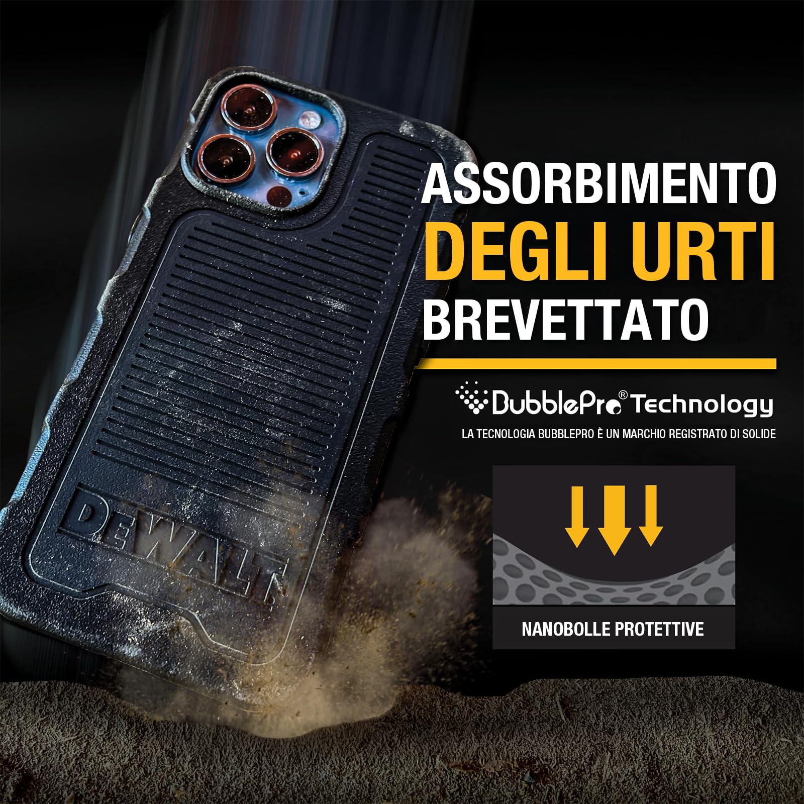 DEWALT Heavy Duty Custodia con Magnete Potente per iPhone 15 Pro Compatibile MagSafe, Cover Posteriore Protettiva Antiurto, Resistente alle Cadute, Slim Fit Shockproof, Nero Opaco