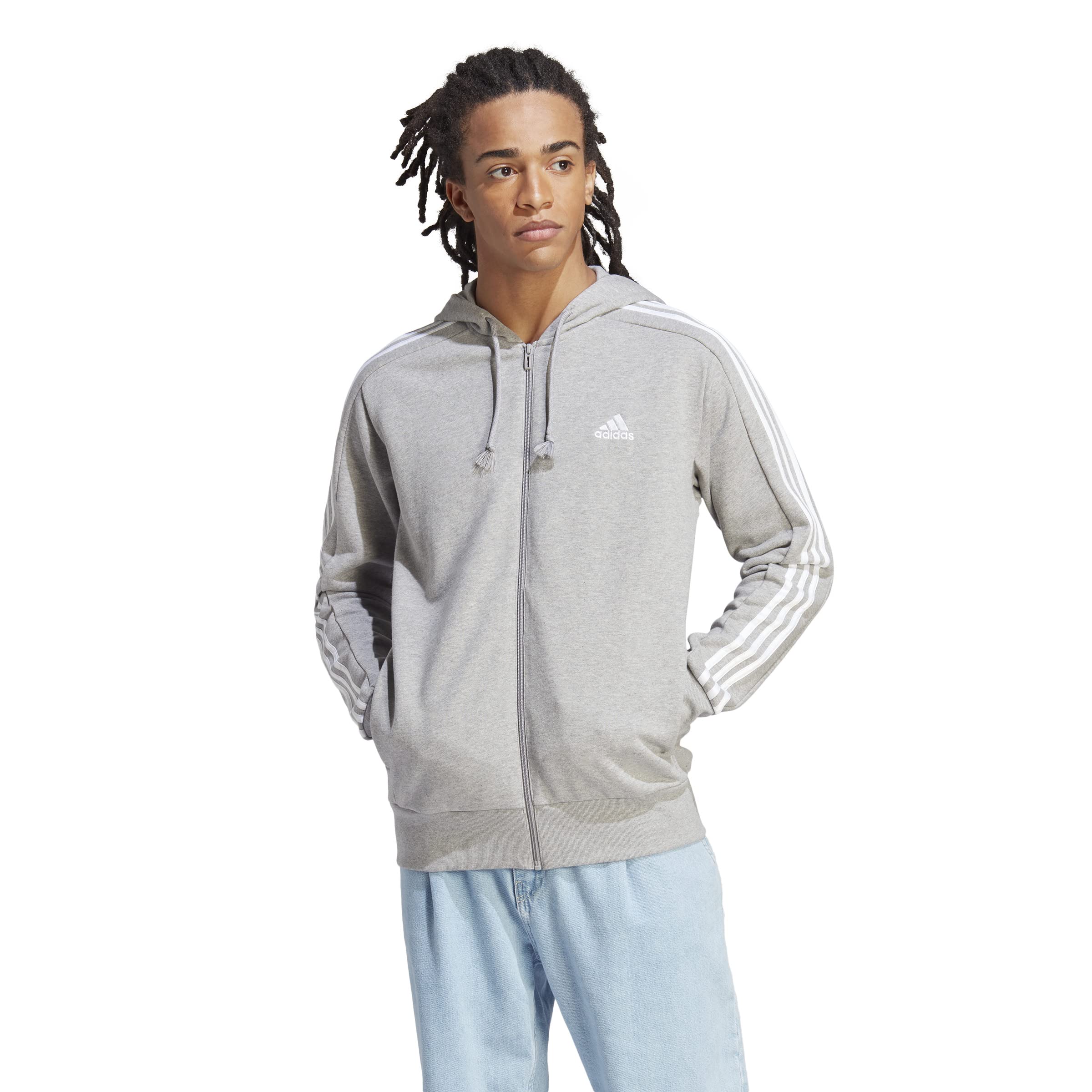 Adidas Essentials French Terry 3-Stripes Full-Zip Hoodie Sudadera con Capucha Hombre (Pack de 1)