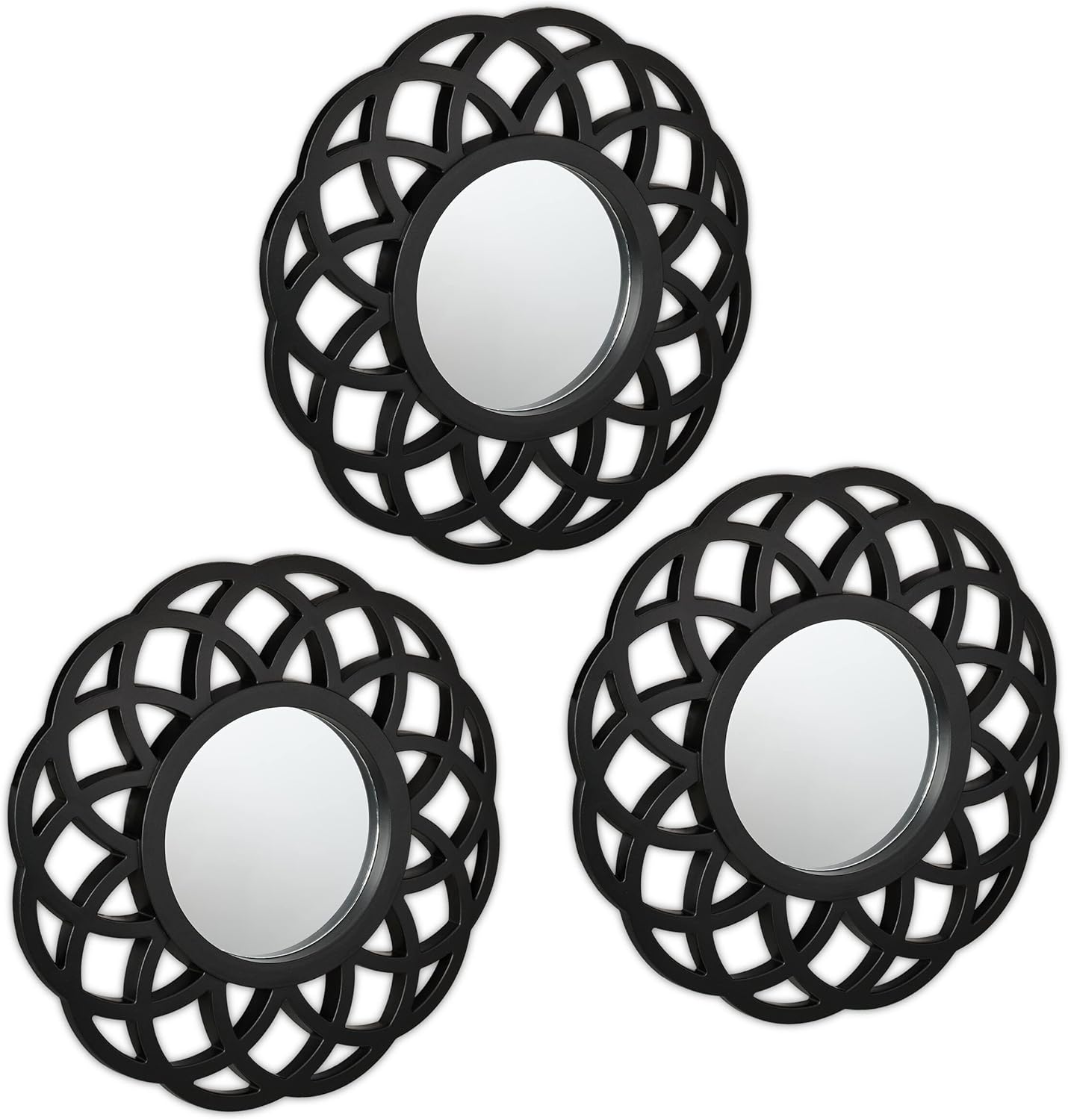 Relaxdays Set of 3 Mirrors, Round, Decorative, Ø 26 cm