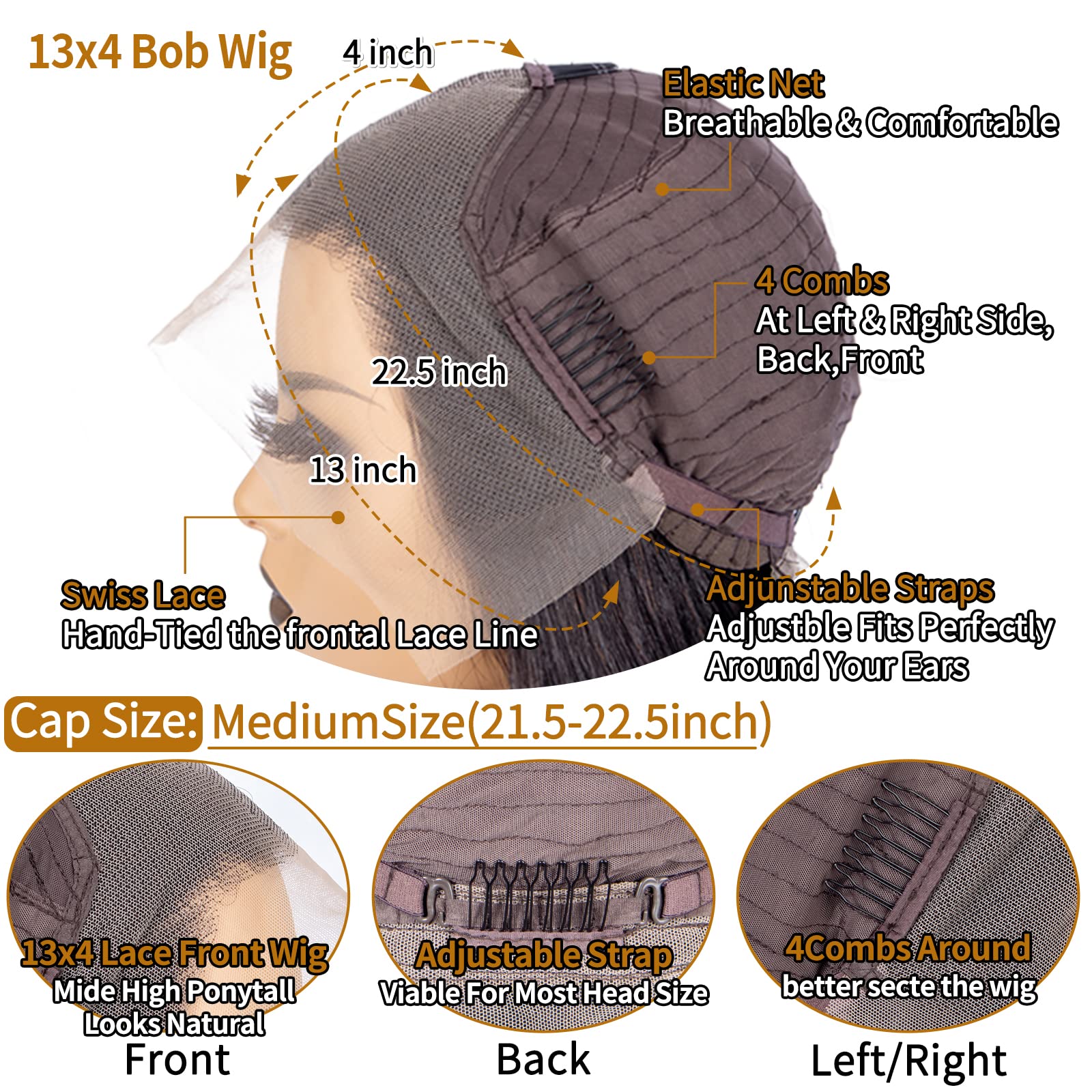 Straight Bob Wig Human Hair 13X4 Transparent Lace Front Bob Wig 10Inch Pre Plucked Bleached Knots Straight HD Lace Front Bob Wiig Black Color - Image 3