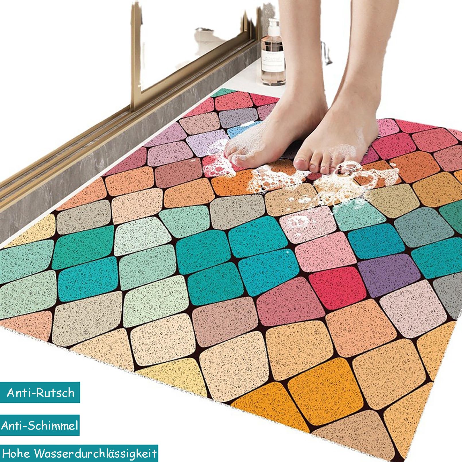 Tappetino doccia antiscivolo 40 x 60 cm in PVC morbido e confortevole con fori di drenaggio molto permeabile all'acqua adatto per ambienti bagnati