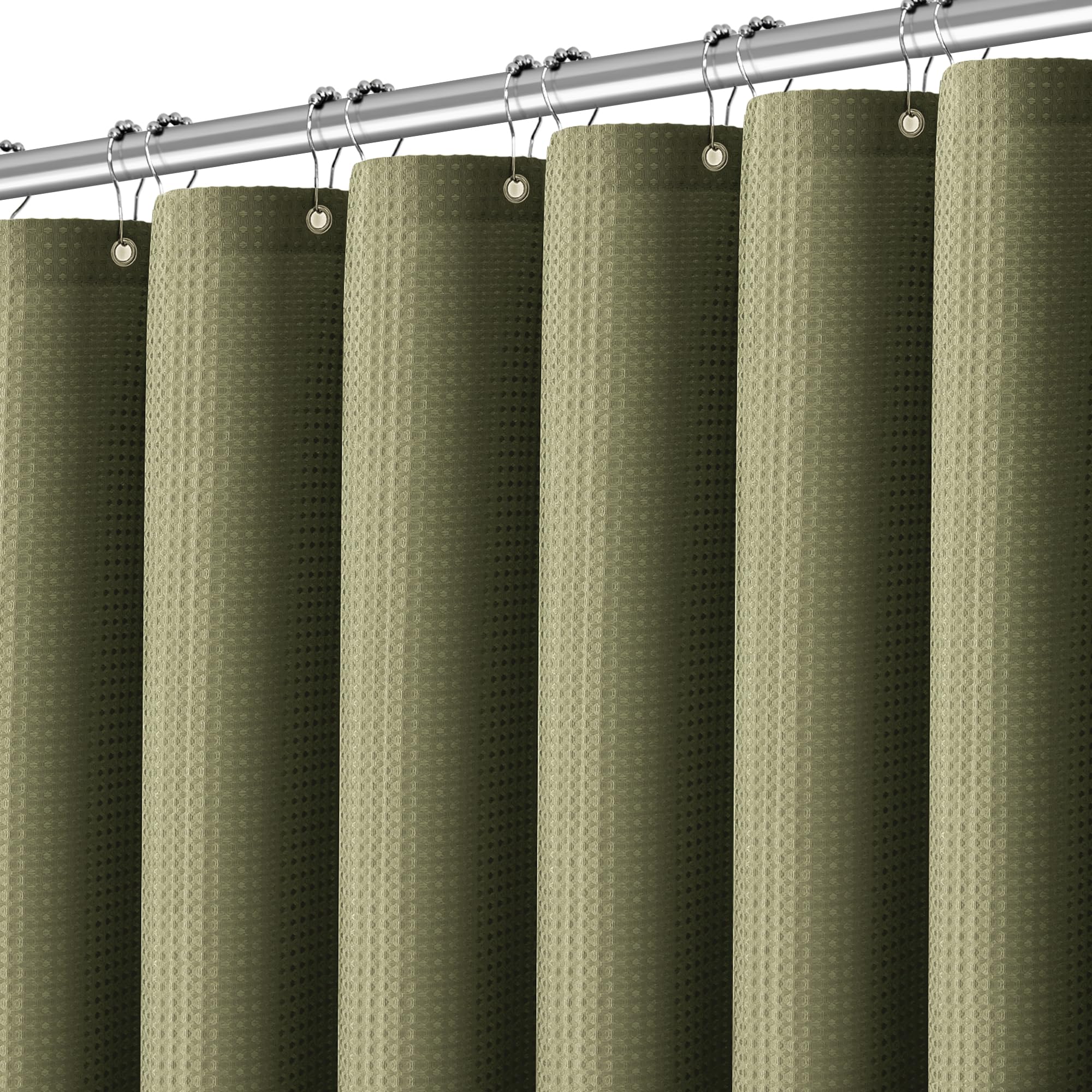 PANGSINNE Khaki Shower Curtain 256GSM Heavy Duty Waffle Woven Bathroom Shower Curtains, Weighted Fabric Shower Curtains for Hotel Spa Luxury Polyester Bath Curtain with 12 Hooks, 72Wx72H — image 1