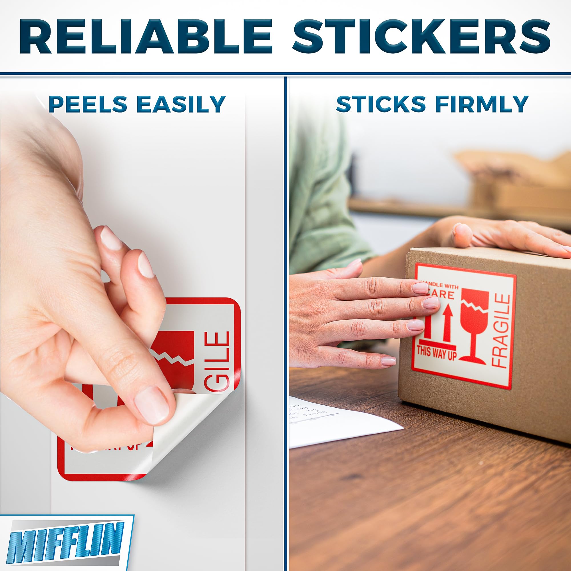 Fragile Warning Stickers - 102 Stickers, 10x10cm, 1 Roll - Moving Tape for Shipping - Large Handle with Care Warning Labels for Glass Items