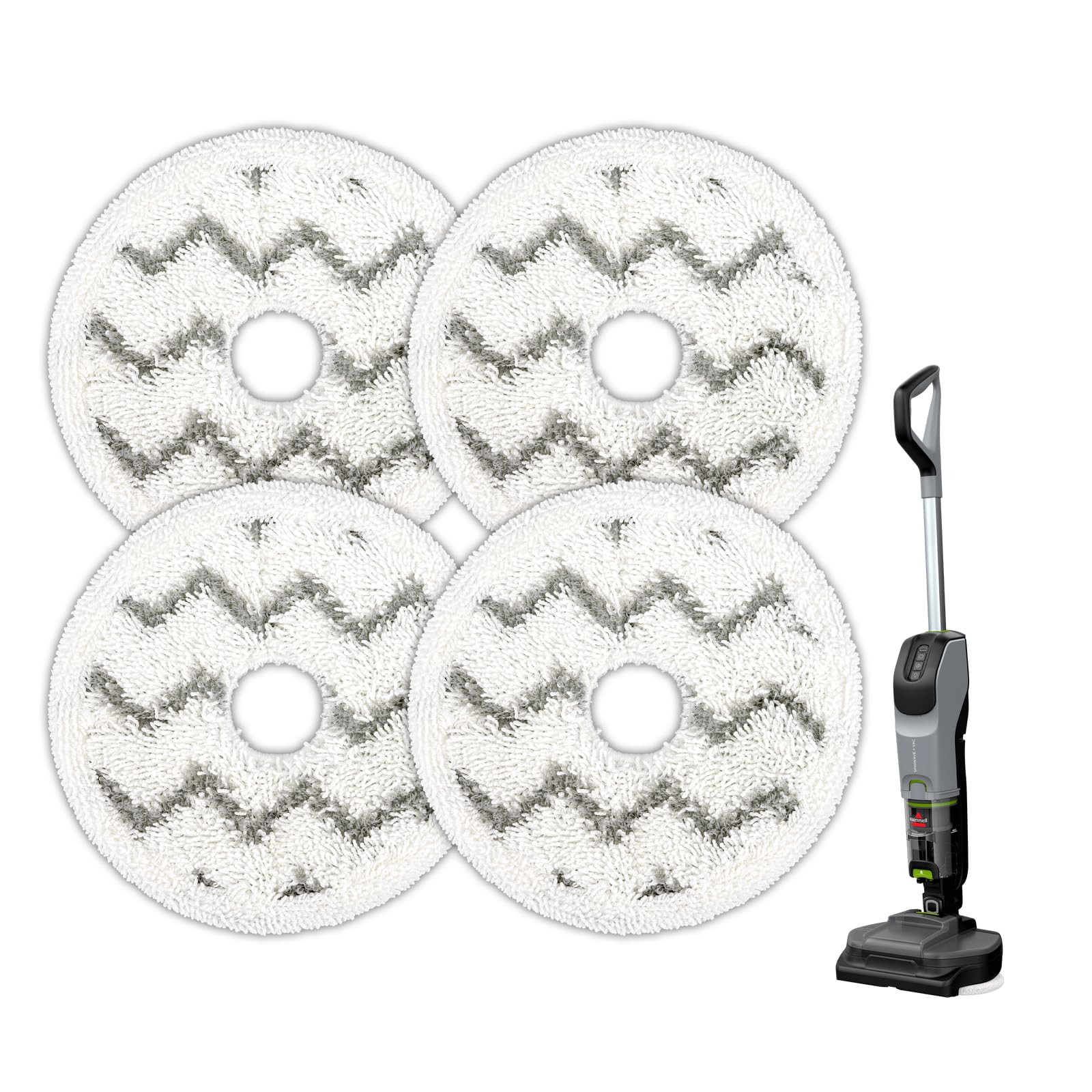 (4 Pack) 3764 Replacement Mop Pads Compatible With Bissell SpinWave + Vac Cordless 37643/3764, Hard Floor Spin Mop + Vacuum, Heavy Duty Scrubbing Mopping Pads, Wave Pattern Pads 4 Pieces