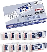 Pentel Hi-Polymer Large White Block Eraser, Pack of 10 - Latex-Free, Smudge-Free, No-Tear Erasing for Clean Results
