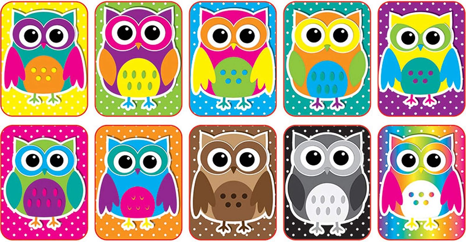 Ashley Productions Colorful Owls Non-Magnetic Mini Whiteboard Eraser (10 Pack), 2" x 1.5" x .75"