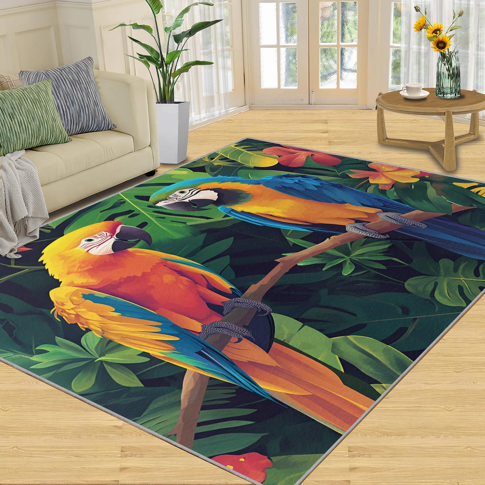 4x5 Macaw Area Rugs - Parrot Rug for Entryway, Tropical Avian Washable Entry Way Rugs Kids Carpet for Inside House Playroom Living Room End Table Nursery