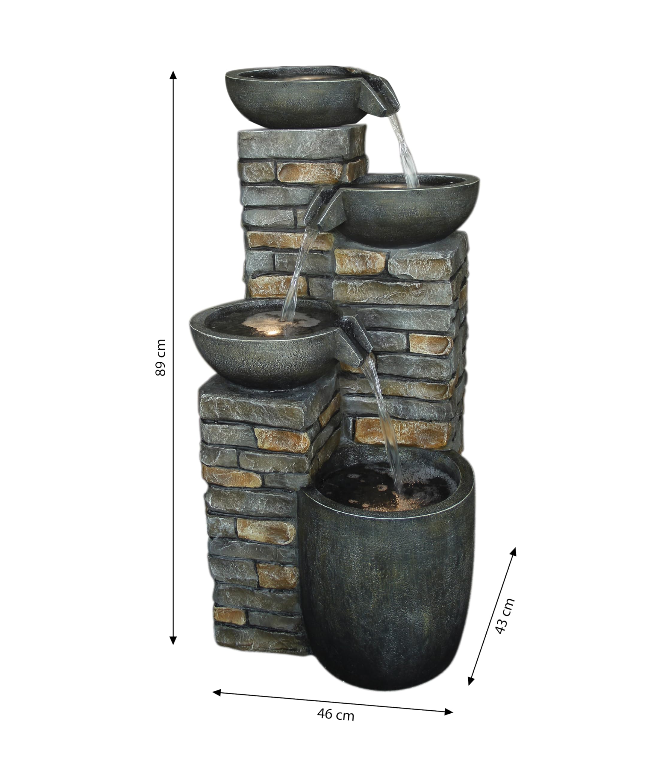 Dehner Gartenbrunnen Mattone, Outdoor-Brunnen, mit LED-Beleuchtung, solarfähig, ca.46x89x43 cm, Polyresin, grau