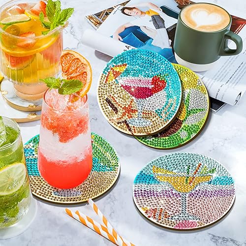 Miniatura 4 de Juego de 8 posavasos de arte de diamante con soporte para adultos, posavasos de arte de diamante Dotz, kits de arte antideslizantes para mujeres,