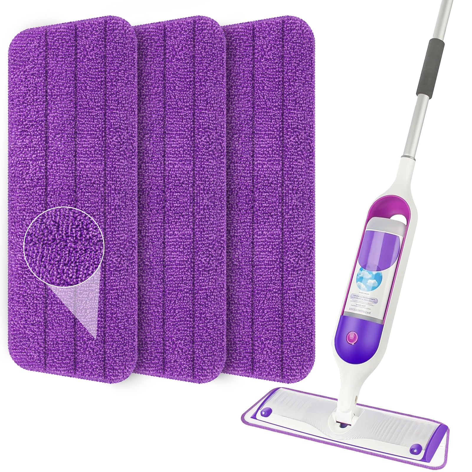 TreeLen3 Pack Reusable Mop Pads for Swiffer PowerMop,13''-15''Wood Floor Pads Power Mop Refill Pads Microfiber Mop Pads for Rubbermaid Reveal Spray Mop,Libman,Machine Washable