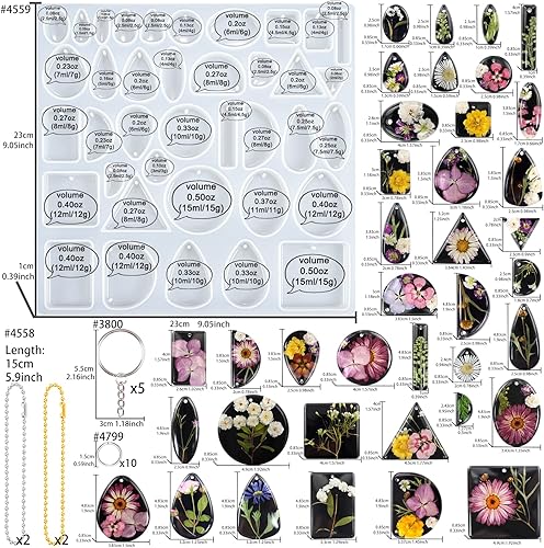 Miniatura 2 de FUNSHOWCASE Juego de 20 moldes de resina para joyería de silicona, para hacer collar, pendientes, llavero