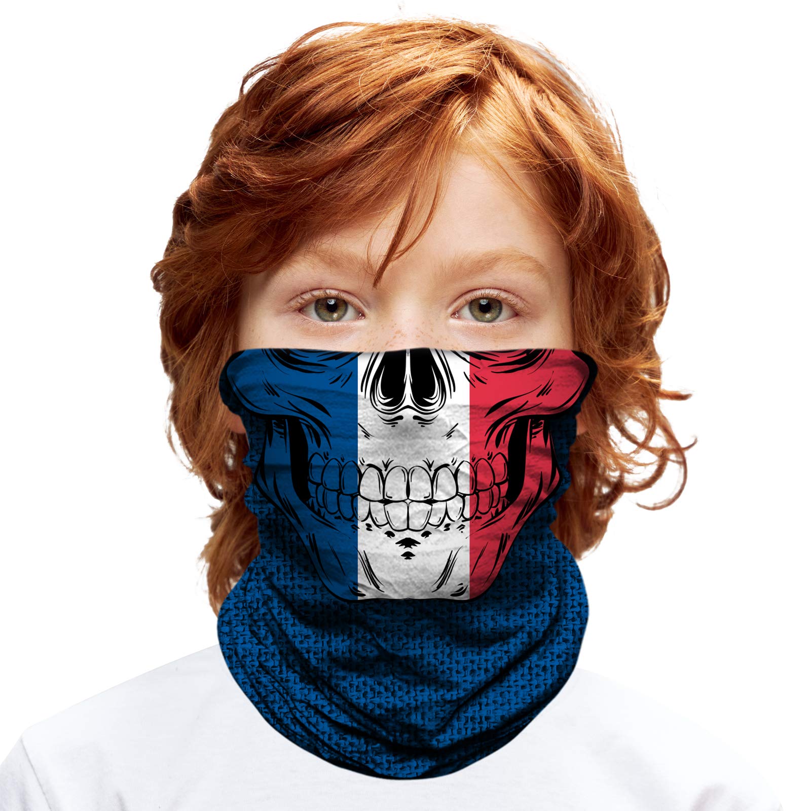 ShopINess Cache-Cou Multifonction pour Les Enfants (6-14 Ans) -Crâne Drapeau France
