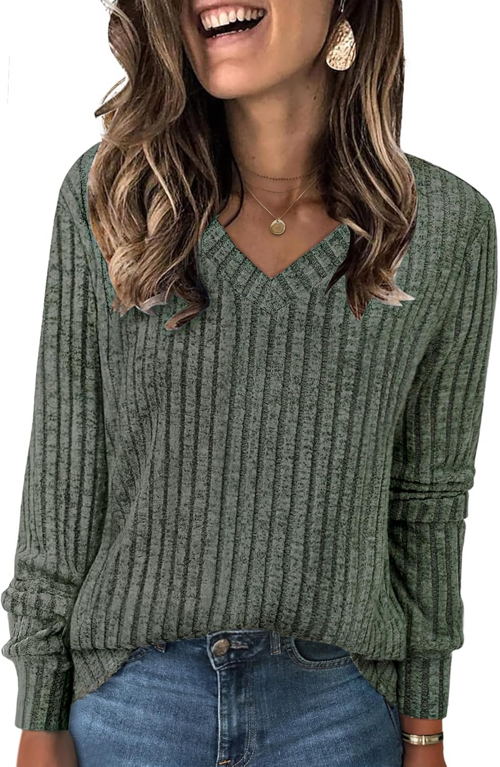 NORACORA V Neck Long Sleeve Shirts for Women Casual Fall Fashiion Tops Lightweight Tunic Sweaters Trendy 2025