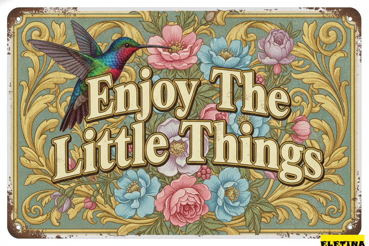 Enjoy The Little Things Hummingbird Tin Sign, 8x12 Decor