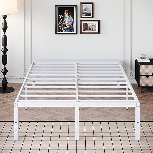 Miniatura 11 de Marcos de Cama California King de 18 Pulgadas Plataforma de Metal Resistente Sin Necesidad de Somier, Almacenamiento Máximo, Fácil de Ensamblar, Sin