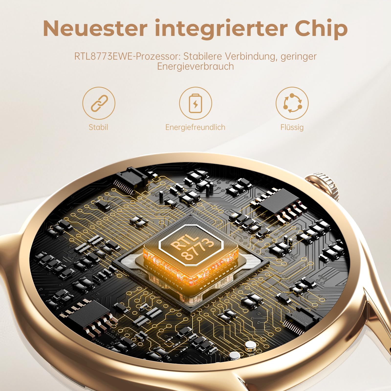 Smartwatch Damen mit 1,43" AMOLED Touchscreen, Fitnessuhr mit Schrittzähler 120+ Sportmodi IP68 Wasserdicht Puls/SpO2/Menstruationszyklus/Schlafmonitor für iOS und Android, Roségold Weiß