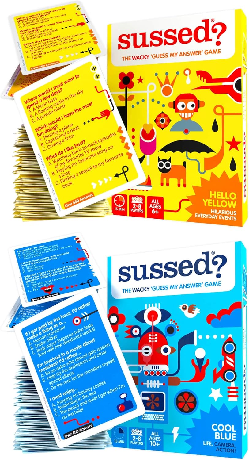 SUSSED 450 Wacky Conversation Starters for Kids, Teens & Adults- The ‘What Would I Do?’ Card Game - Hilarious Gift for Family Fun - Yellow and Blue Deck Bundle
