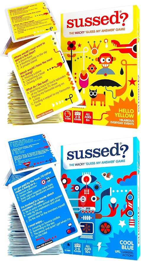 SUSSED 450 Wacky Conversation Starters for Kids, Teens & Adults- The ‘What Would I Do?’ Card Game - Hilarious Gift for Family Fun - Yellow and Blue Deck Bundle