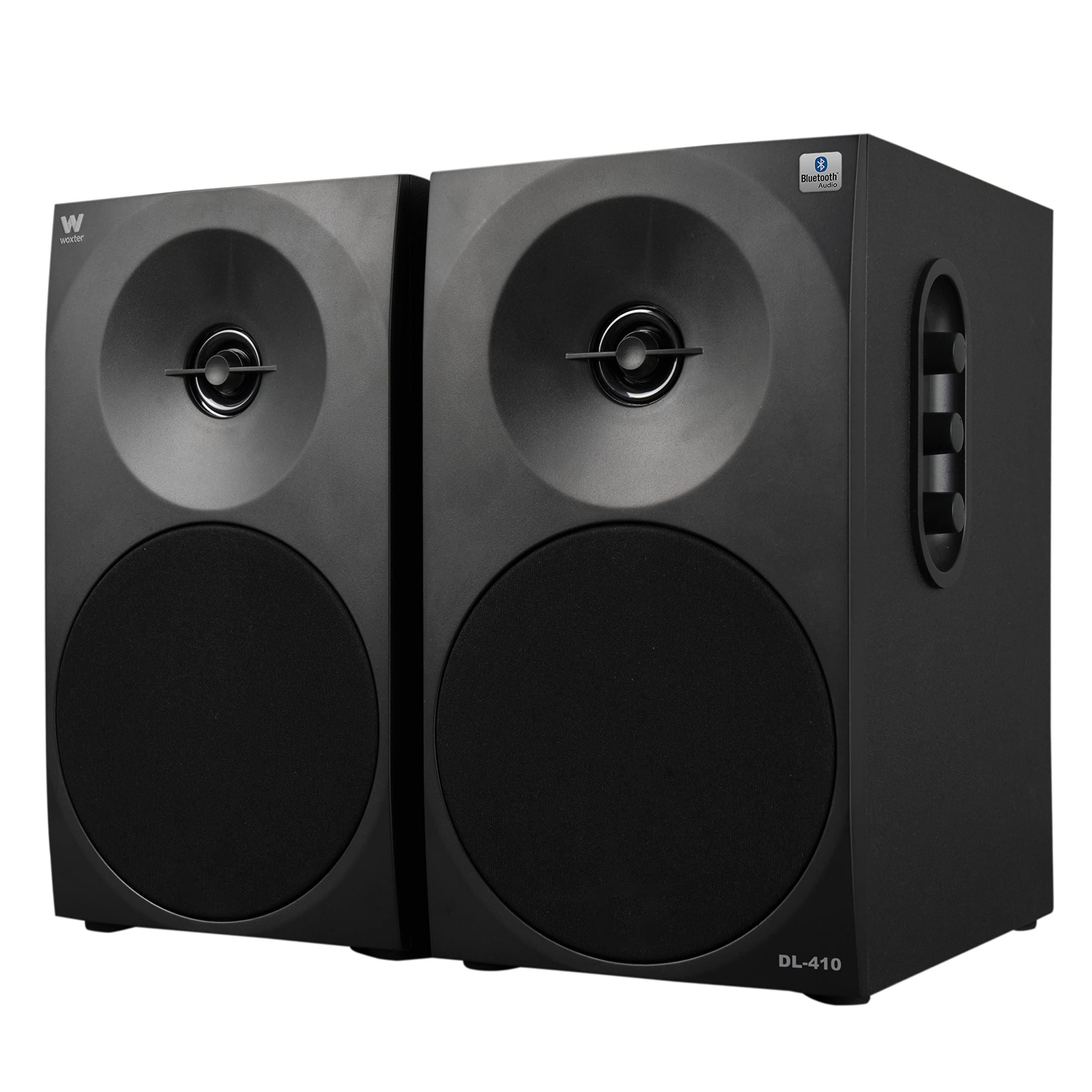 Woxter Dynamic Line 410 BT Stereo Speakers 2.0 150 W Power, Bluetooth, Wood, Woofer 4 Inches, 2 Tweeter, 3.5 mm, RCA, Volume Control, Treble, Bass, Bookself Speakers, Black