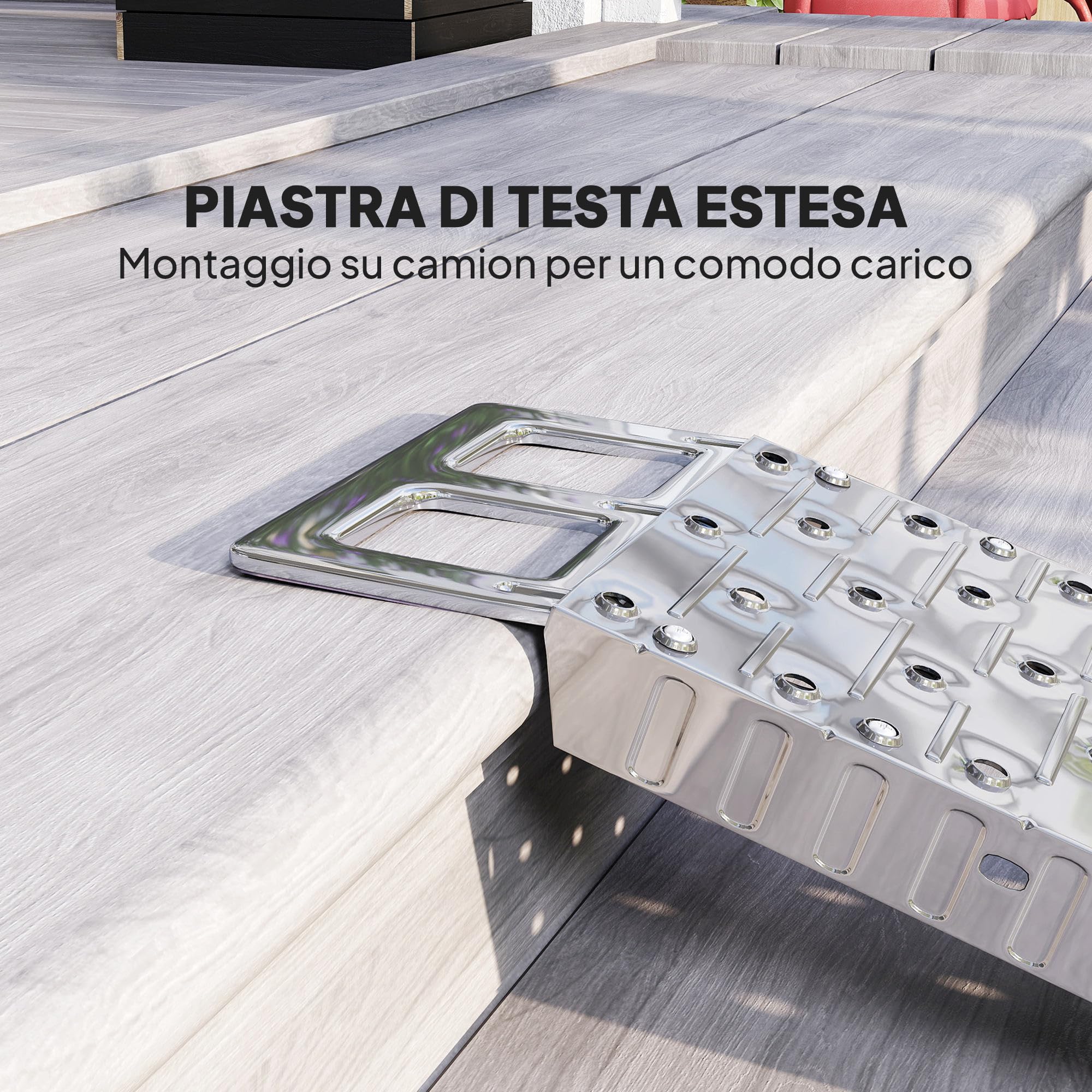 HOMCOM Rampa di Carico Pieghevole in Acciaio con Carico Massimo 230 kg, Rampa per Moto Antiscivolo Salvaspazio per Ruote Larghe 22 cm, per Motociclette e Bici, 190x22x8 cm, Argento