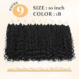Yewell Goddess Box Braids Crochet Hair 10 Inch Boho Crochet Boxes Braid With Curly Ends, 9 Packs Bohomian Box Braiding Crochet Hair For Black Women Pre Looped BoxBraids(10Inch 9 Packs,1B)