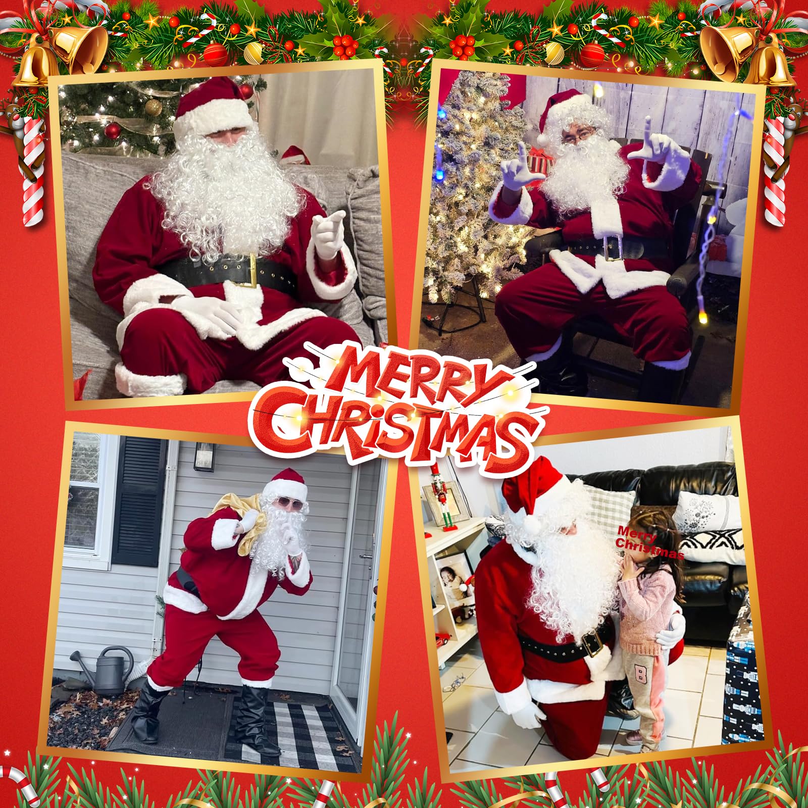 Santa Claus Costume for Men Women Adult - 9pc. Deluxe Costume Santa Suit Outfit