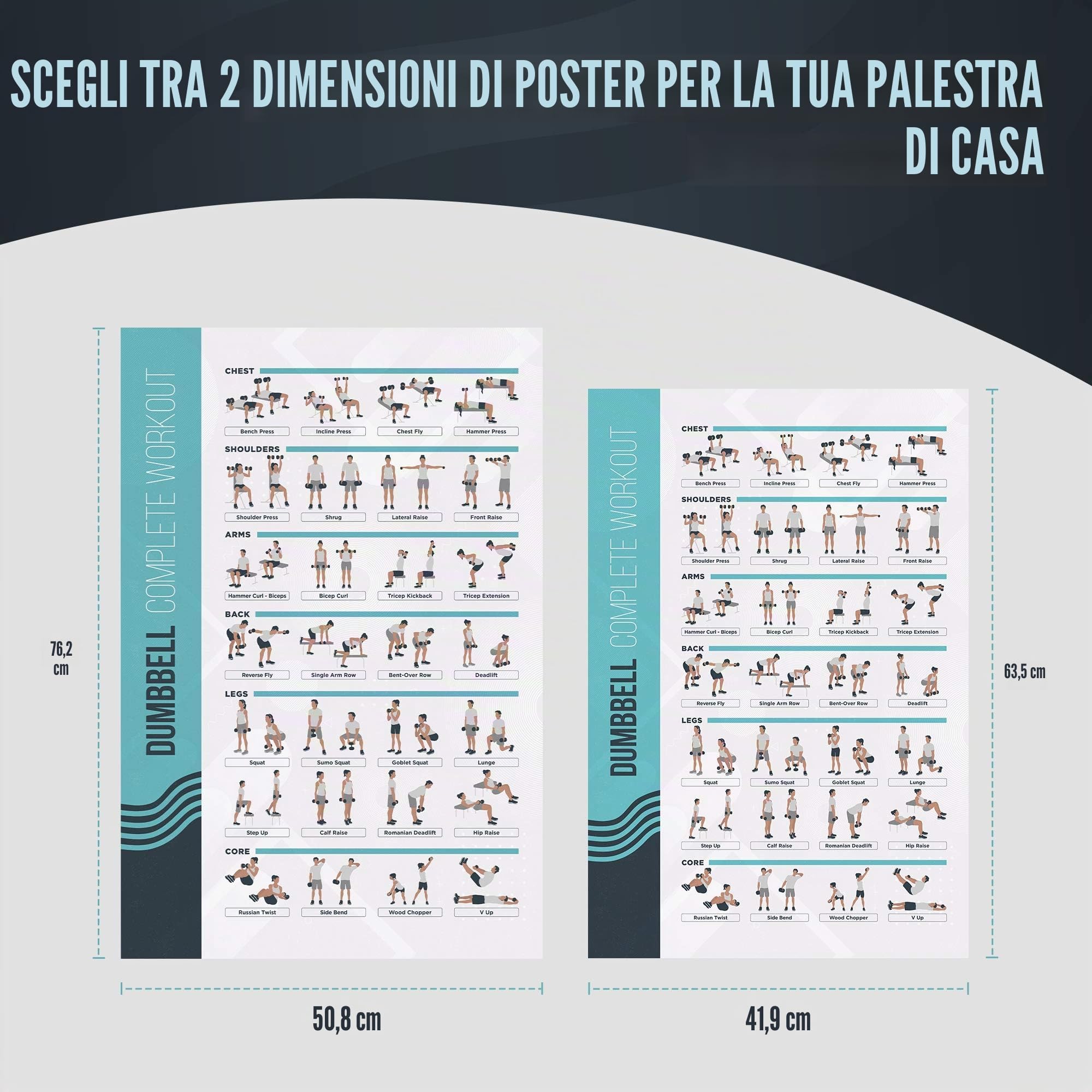 FitMate Poster per esercizi con manubri e pesi gratuiti 42 x 63 cm decorazione palestra casa