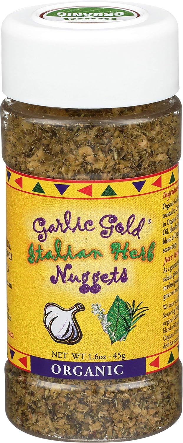 Garlic Gold Certified Organic Toasted Garlic Nuggets – Italian Herb, Great Herb Seasoning, Paleo, Vegan, Keto, Gluten-Free, (1.6 oz Pack of 3)