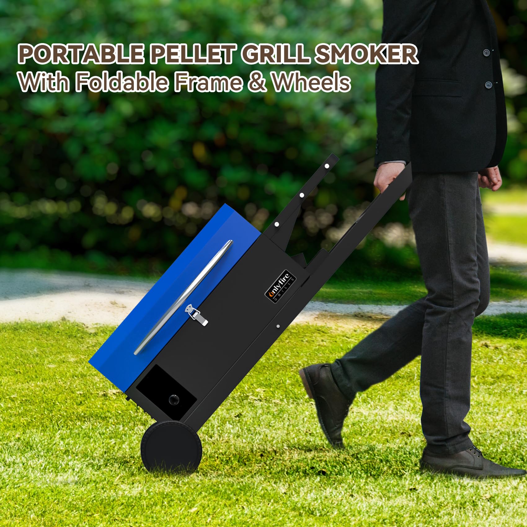 onlyfire Grill na pellet Smoker ze stolikiem pomocniczym i składanym wózkiem, wielofunkcyjny grill na pellet, wędzarnia z automatyczną regulacją temperatury i sondą do mięsa, grill na węgiel drzewny,