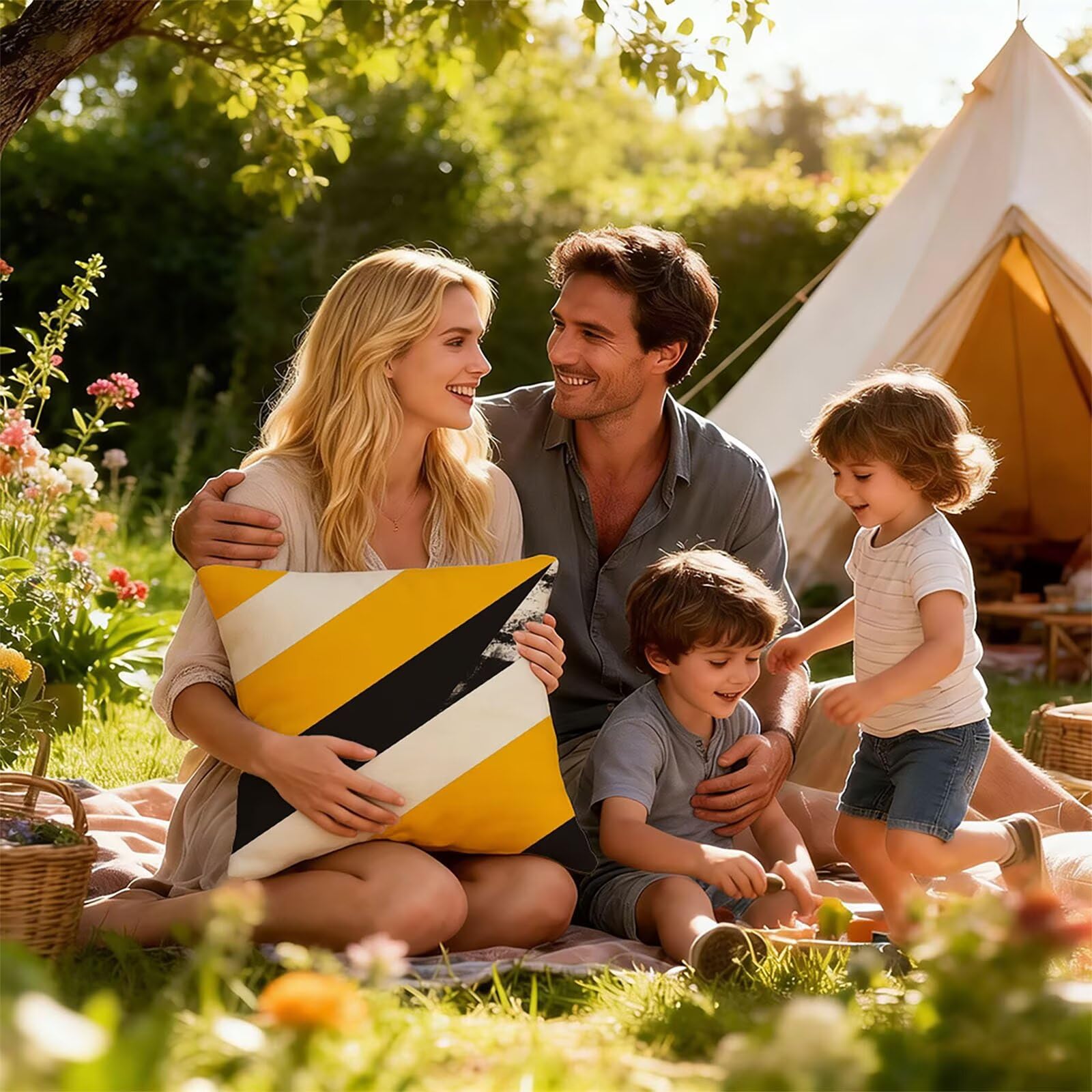 Generisch Outdoor Kissen Wetterfest 65x65cm Orange Farbe Dekokissen Kissenbezüge Linie Kissenhülle Sommer Sofakissen für Wohnzimmer Schlafzimmer Garten Dekorative 2er Set. P-2409