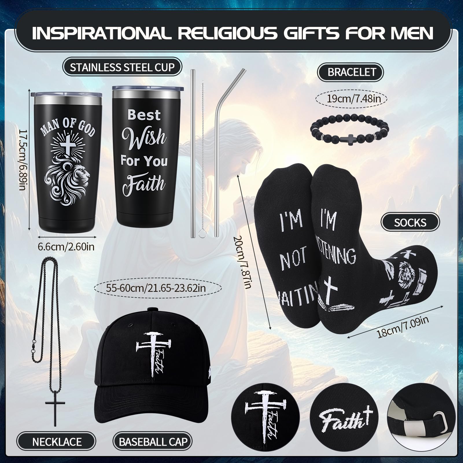 10 Pcs Christian Gifts for Men Inspirational Religious Gift Set for Dad Husband Grandpa Male Friends Coworker