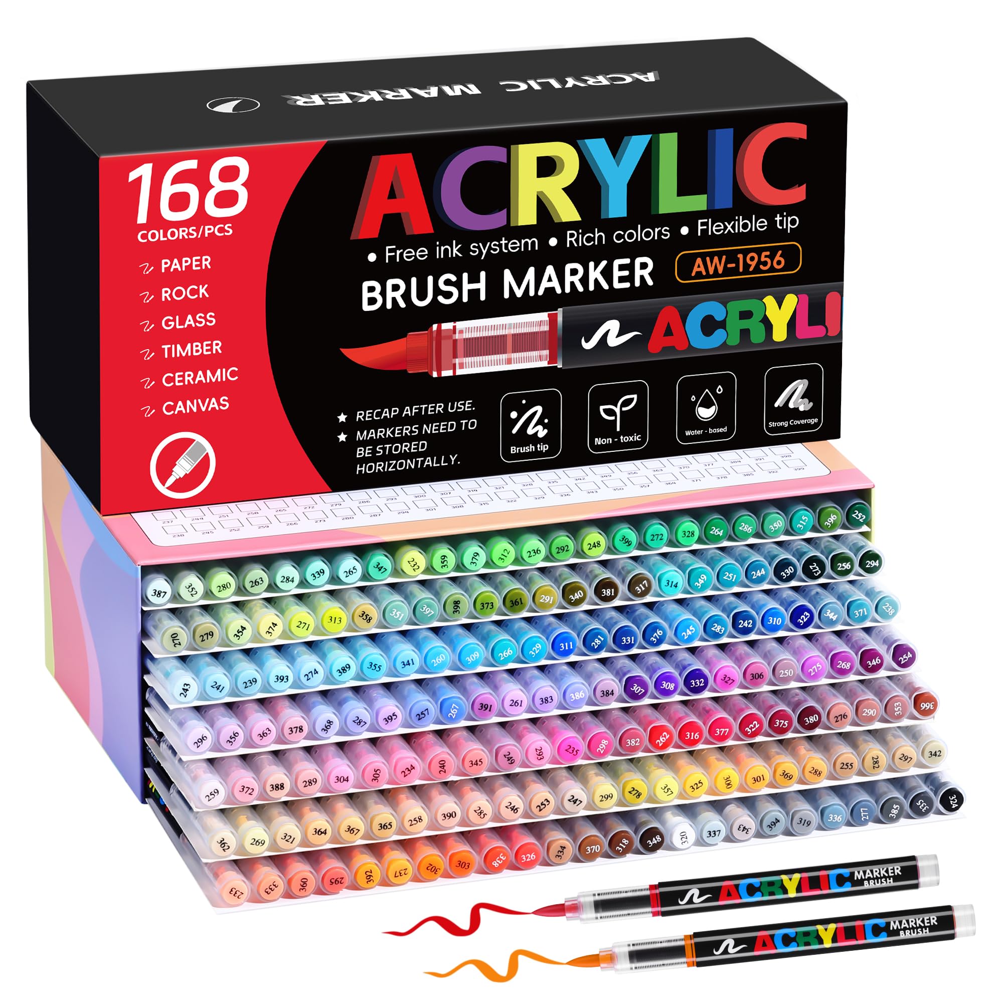 Tongfushop 168 Colores Rotuladores Acrilicos, Marcadores Acrilicos Punta Pincel, Rotuladores de Pintura Acrílica para Adultos, Acrylic Markers para Pintar, Roca, Cristal, Cerámica, Plastico,Tela Metal