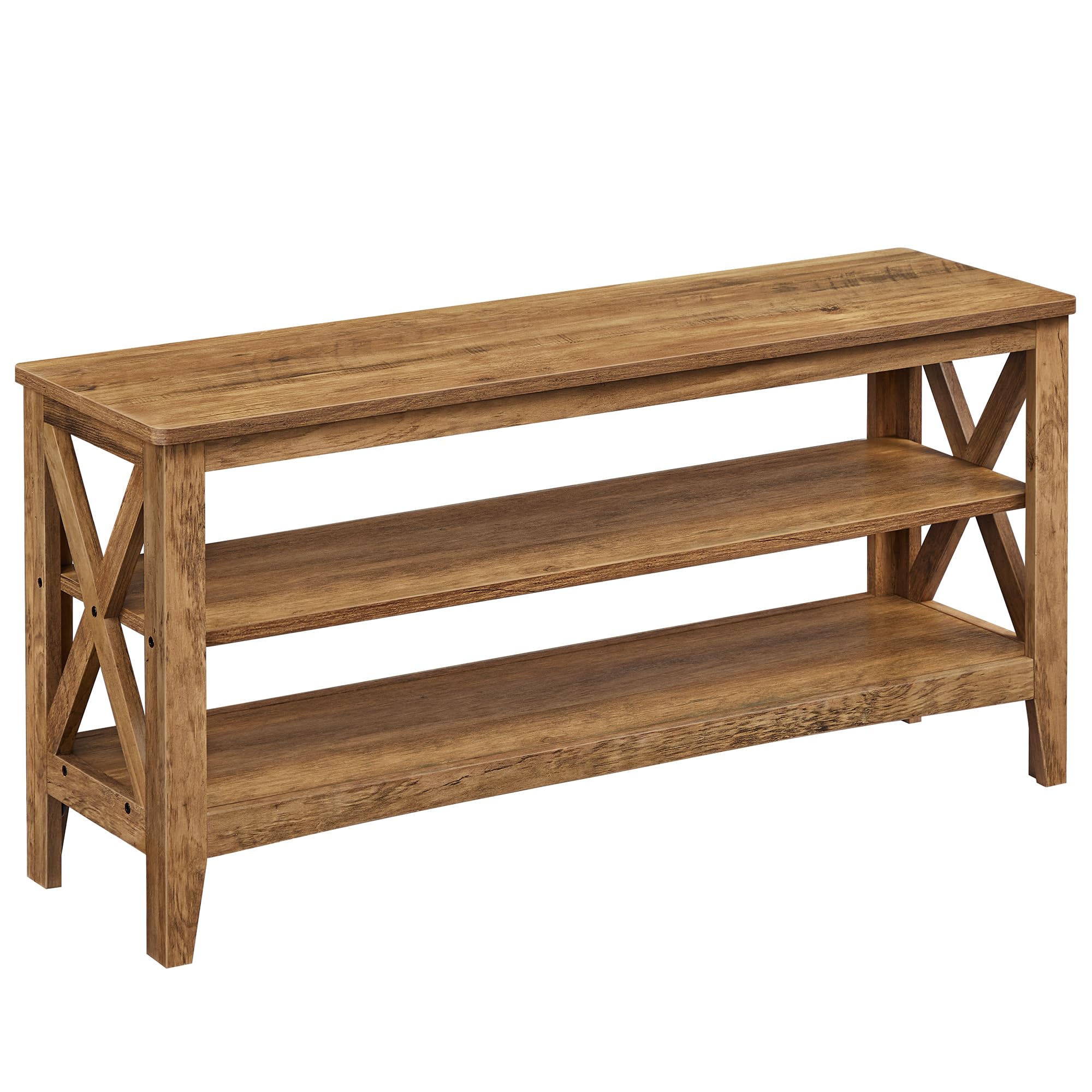 VASAGLE Schuhbank, Sitzbank mit Schuhregal, Flurbank, 2 Schuhablagen, 30 x 100 x 48 cm, hält bis zu 272 kg, Landhausstil, für Wohnzimmer, Schlafzimmer, honigbraun LSB153K41