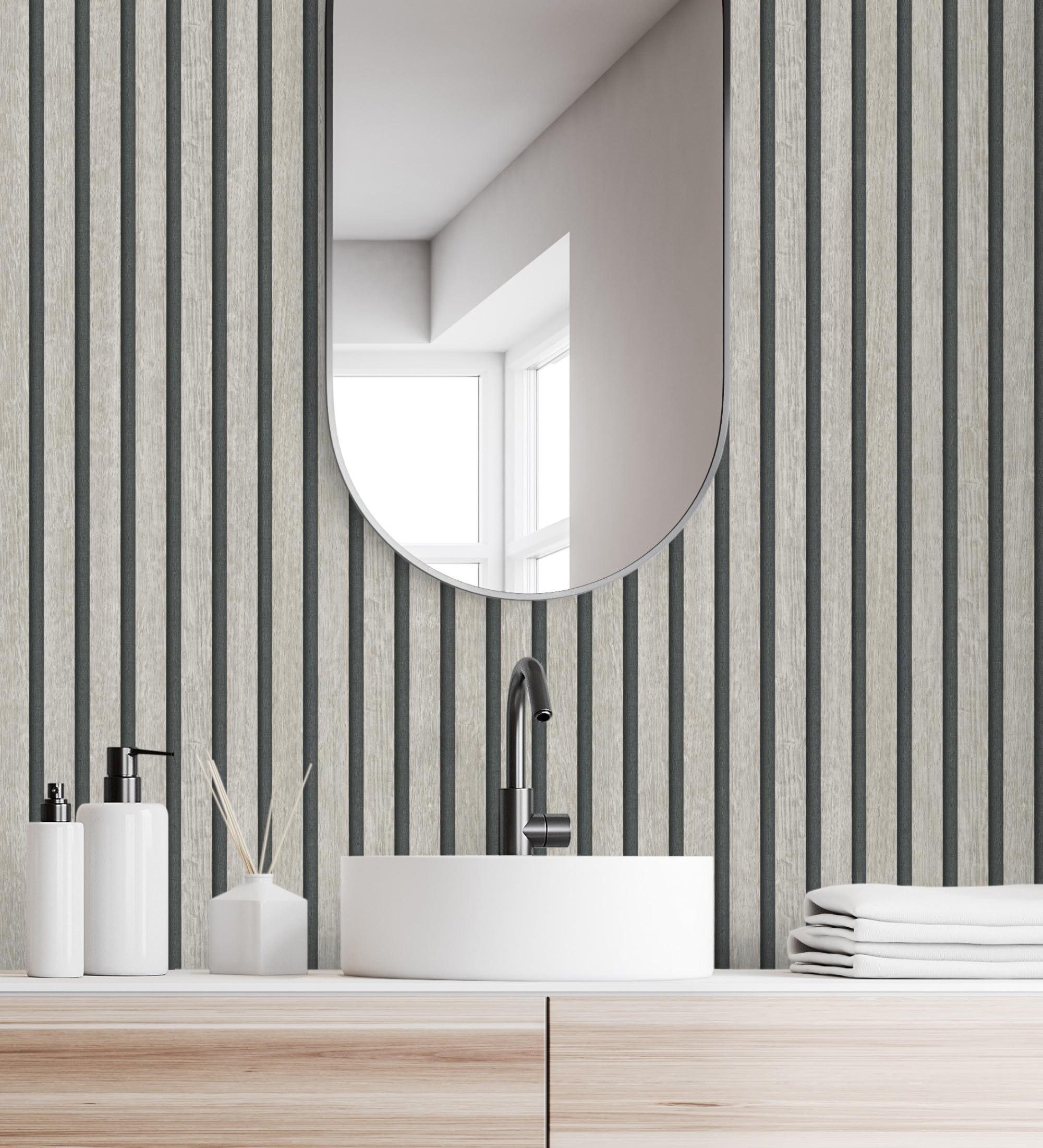 GAULAN 682664 - Papel pintado de listones de madera gris imitando el diseño de palillería para pared salón cocina baño dormitorio pasillo - Rollo de 10 m x 0,53 m