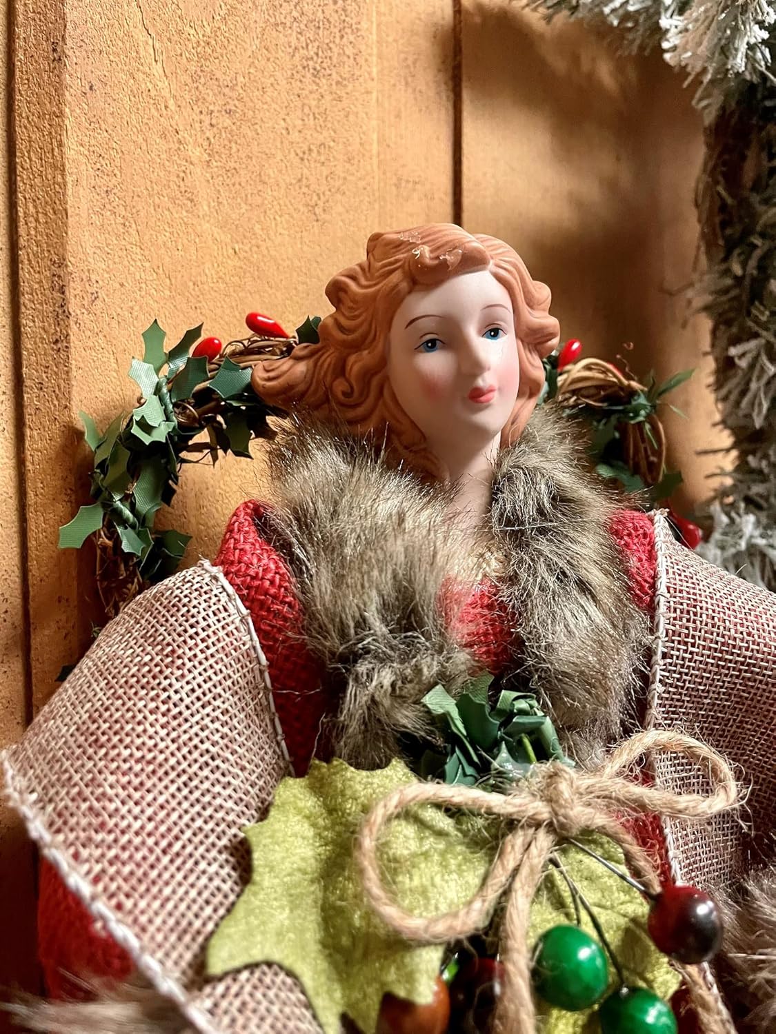 Santa's Workshop 3096 Homespun Angel Tree Topper, 16", Red,16"