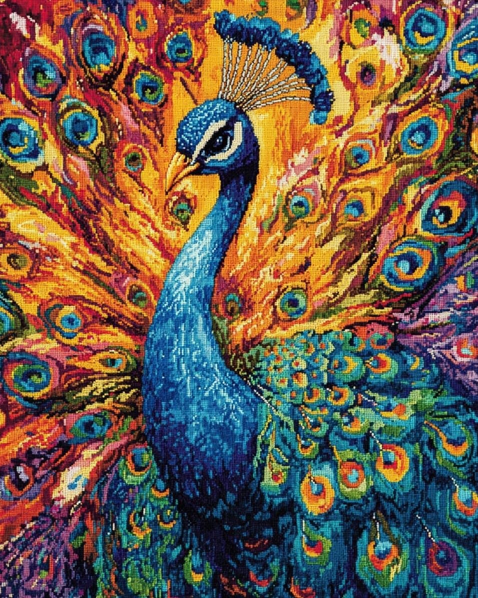 WallustrioaW Cross Stitch Kits for Adults,Animal Peacock,11CT Counted Printed Cross Stitch,DIY Embroidery Kit for Home Wall Decor,16x20in