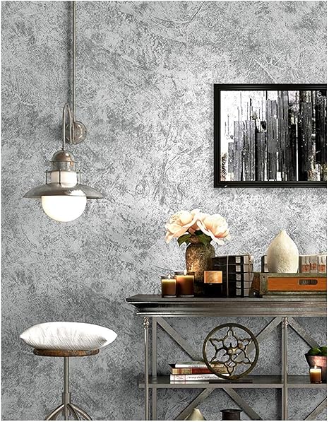 Amazon Birwall ステンドセメントコンクリート壁紙ウォールカバー リビングルーム 寝室 キッチン 57平方フィート ロール 壁紙