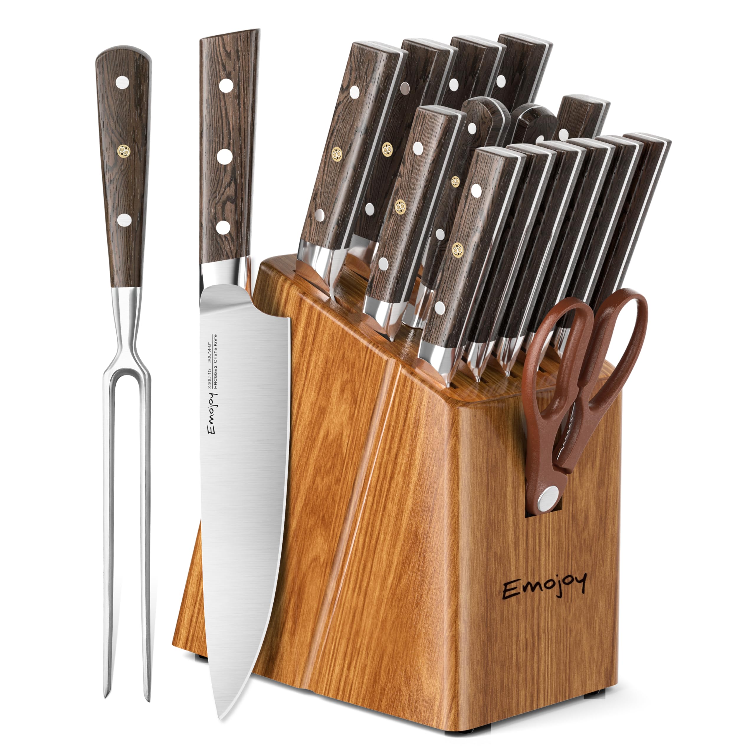 Knife Set Emojoy 16-Piece Kitchen Knife Set with Block Knife Block Set with Kitchen Shears and Sharpener High