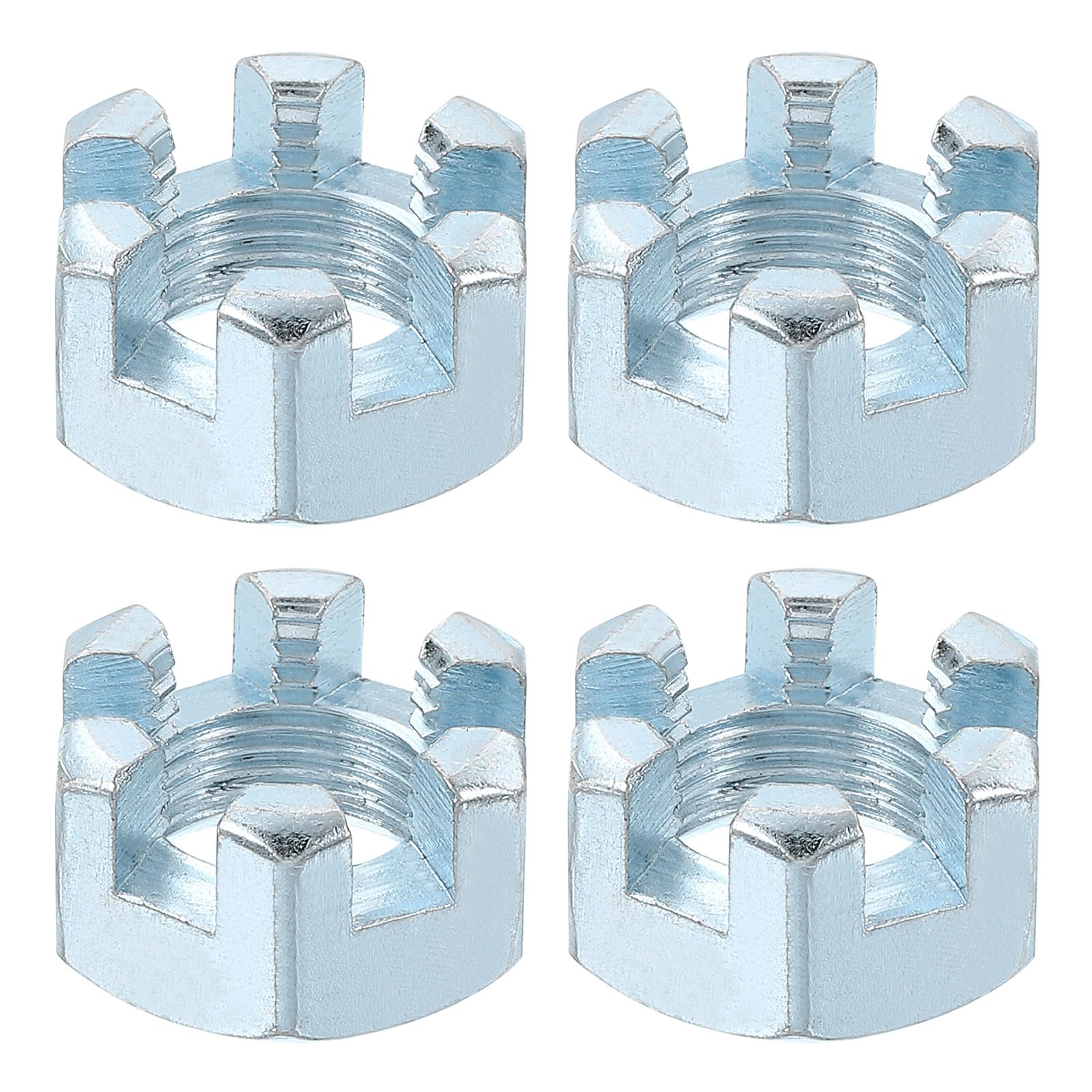 QUARKZMAN 5/8-18 Unf Tuerca Ranurada Hexagonal, Grado 6.8 de Acero al Carbono con Recubrimiento de Zinc, Buenas para Reparación de Maquinaria, Color Plata, 4 Piezas