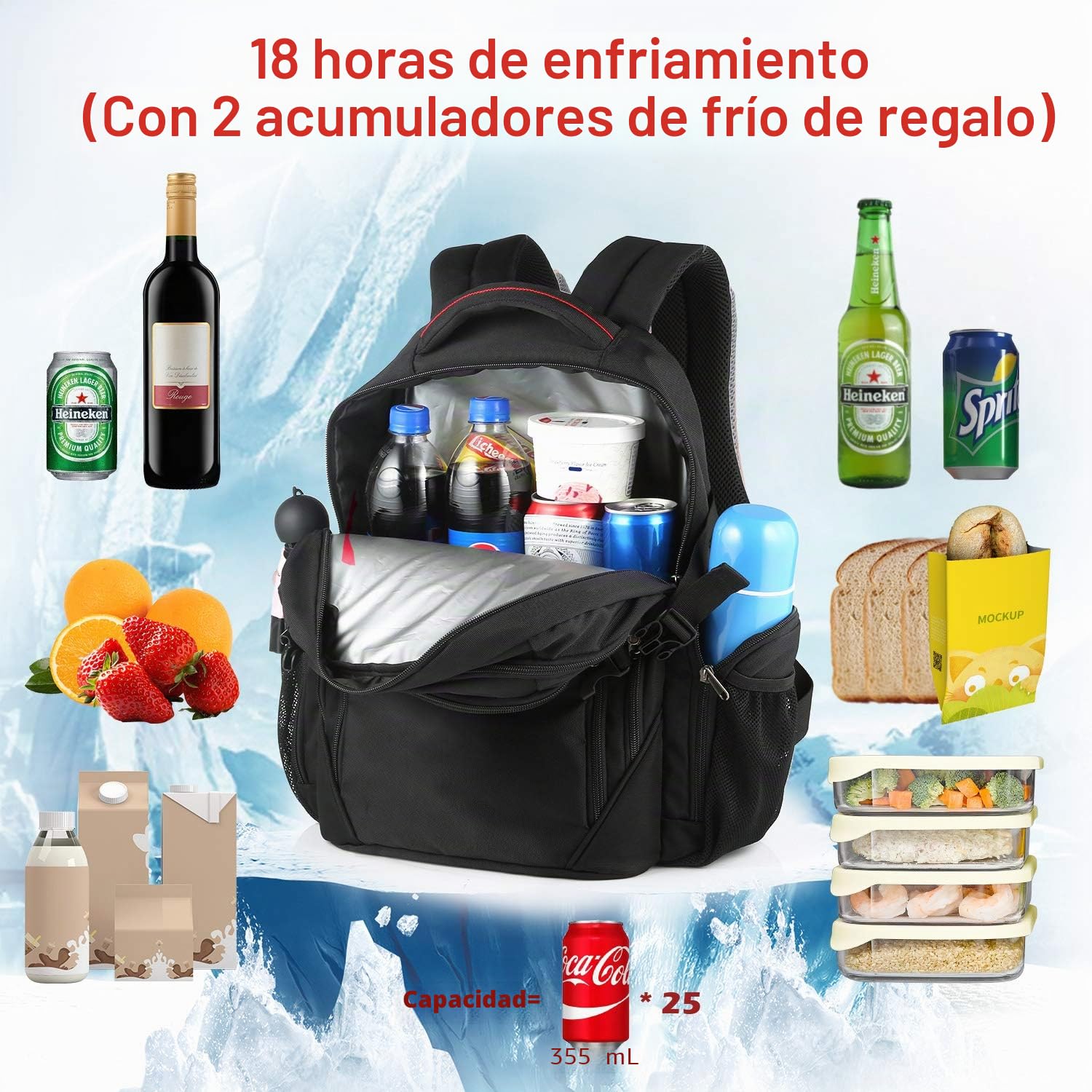 OUTXE Cool Backpack 22L Mochila térmica aislada para Compras, Picnic, Camping, Senderismo