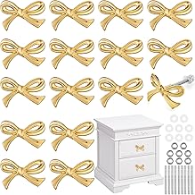 Bow Drawer Knobs Metal Bow Dresser Knobs Vintage Handles for Dresser Gold Handles for Home Bedroom Kitchen Cabinets Hardware Cupboard(Small Size,16 Pcs)