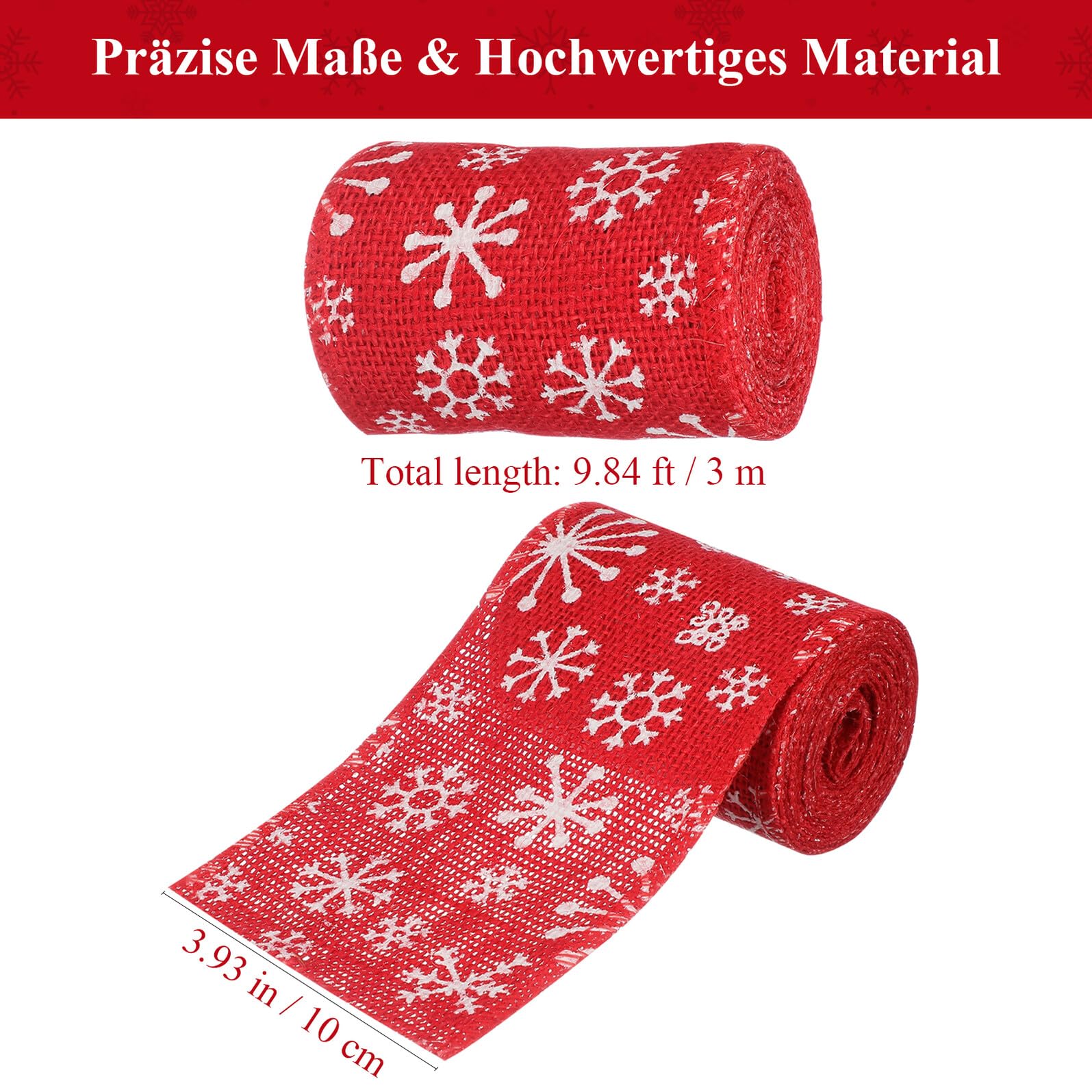 Sackleinenband mit Schneeflocken 10cm Breites Weihnachts Bastelband Juteband für Heimdekoration Hochzeit Selbstgemacht Weihnachtsdeko