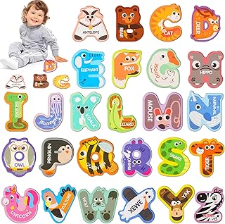 Magnetic Letters, Fridge Alphabet Magnets ABC for Toddlers 1-3, 26 PCS Cute Animal Uppercase Refrigerator Toys, Preschool Spelling Learning Games, Ideal Educational Gift for Kids 2 4 5 Years Old