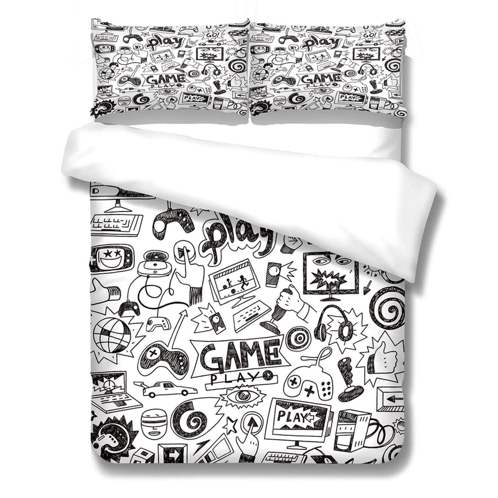Funda Edredón Y Fundas De Almohada, para Camas De 105 (180X220cm), Juego De Ropa De Cama 3 Piezas, 3D Impresión Impresión De Temas De Videojuegos, Funda Nórdica De Microfibra con Cremallera