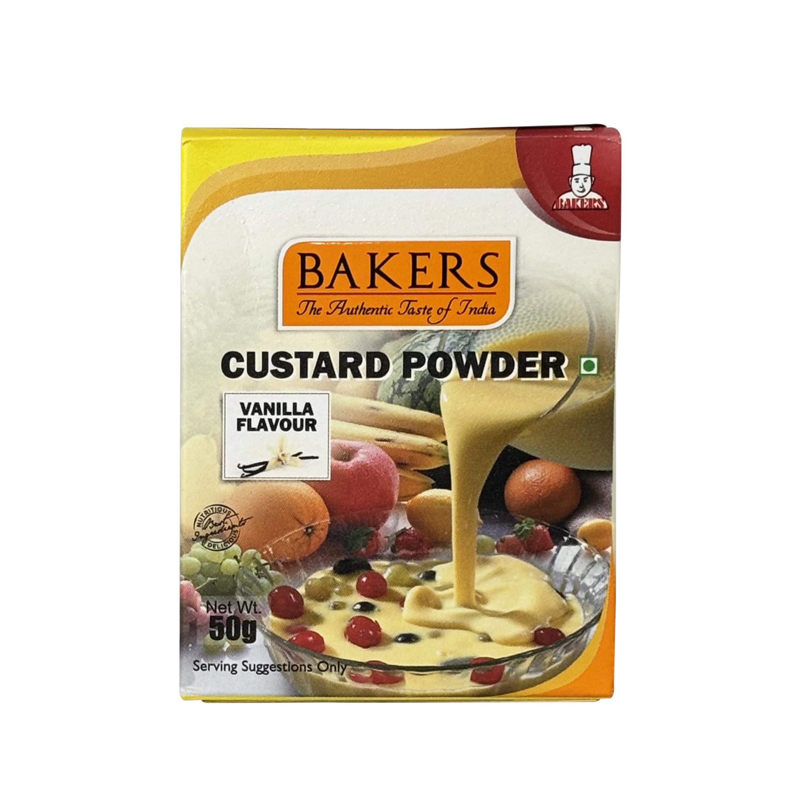 BAKERS Vanilla Flavored Custard Powder | Contains No Eggs | Easy to Make | Long Shelf Life | Smooth & Velvety | Pack of 8 (50 gm x 8)