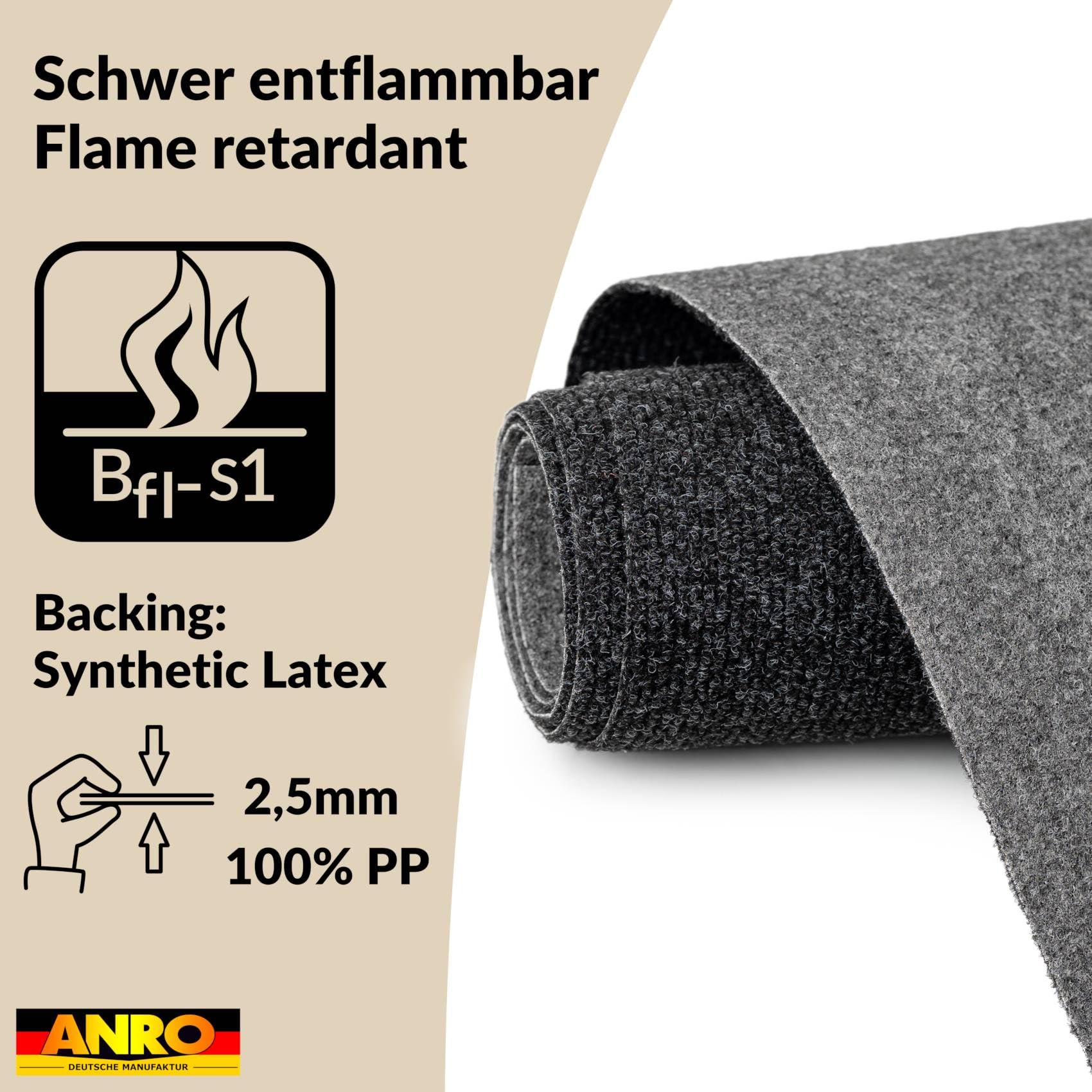 ANRO Yula Nadelfilz Teppich Meterware Anthrazit Messeteppich Rips Auslegware Teppichboden Läufer rutschfest schwer entflammbar Messe Hochzeit Event 133 x 15 m