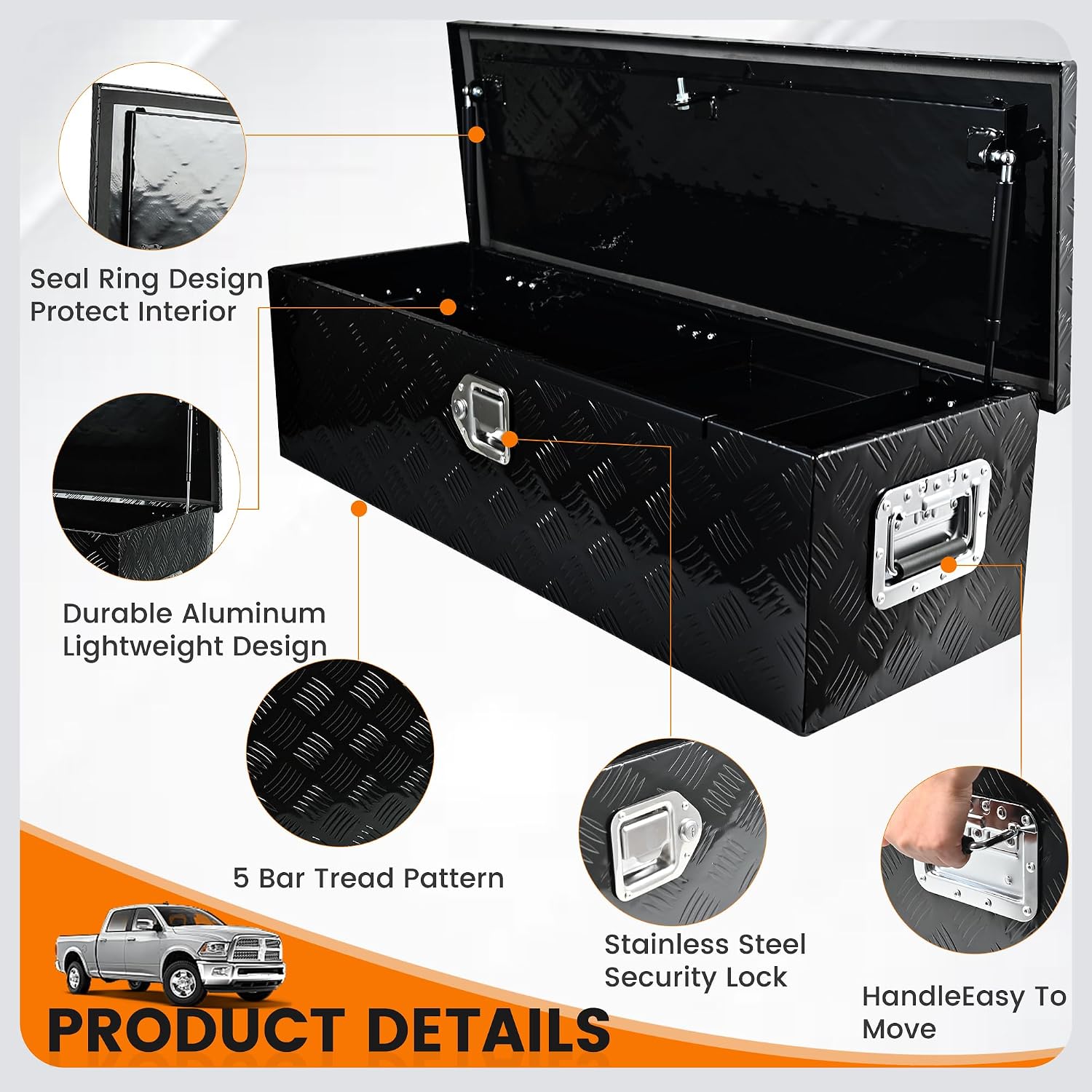 39 Inch Aluminum Truck Tool Box, 39" x 13" x 10" Heavy Duty Truck Bed Storage Toolbox with Metal Tray, Side Handle, Lock and Keys, Black