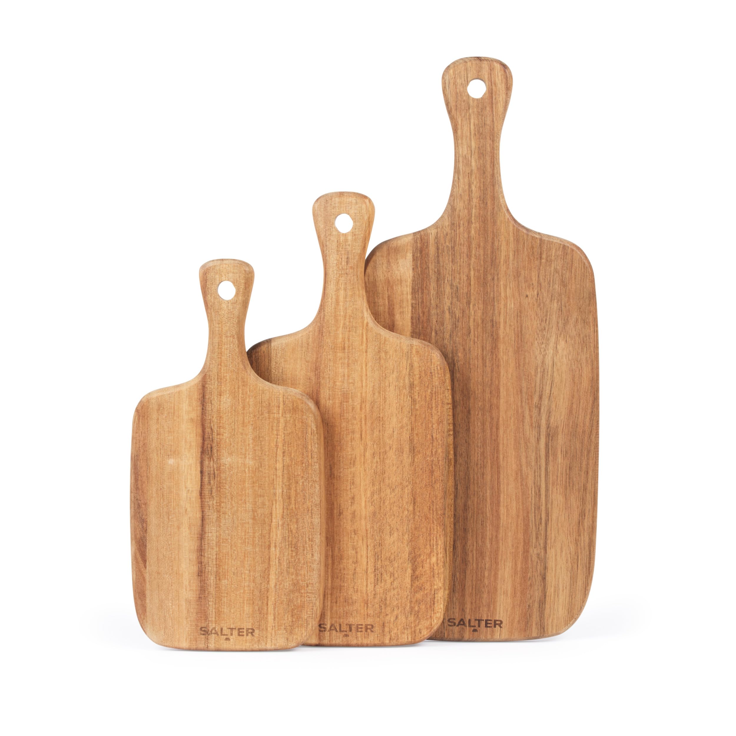 Salter 3-Piece Chopping Board Set - 30, 35 & 45cm Board Set, Hanging Hook, Easy Storage, 100% FSC-Certified Acacia Wood, Oil-Finished, Strong & Durable, Protects Kitchen Worktops, Chop, Cut & Carve