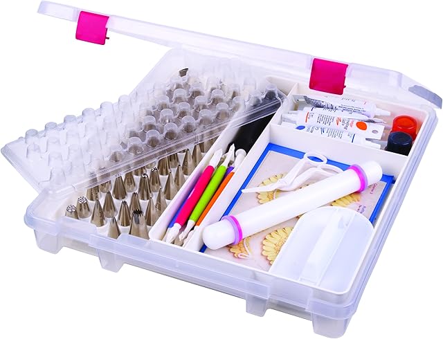 ArtBin Bakers Cupboard Decorating Supply Satchel-14-inch x 15 x 2-inch Translucent W/Red